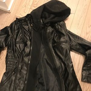 Vegan leather jacket with hoodie